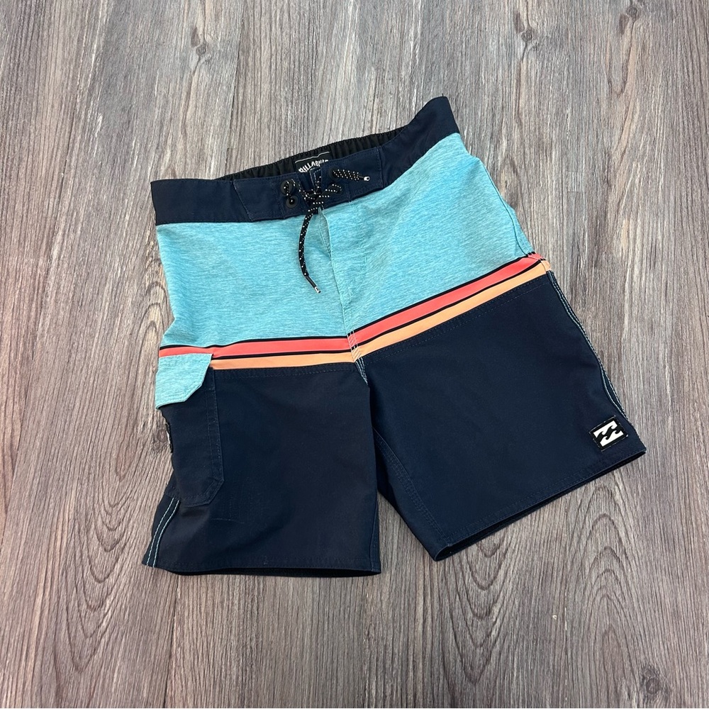 Billabong Boys Blue Teal Navy Stripe Swim Trunks